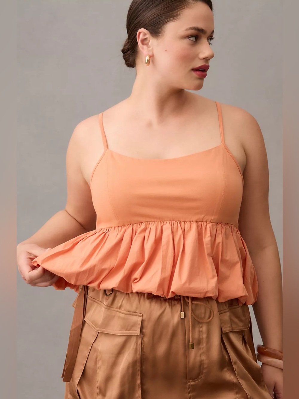 Maeve Women’s Ruffled Bubble-Hem Cropped Tank Size XL Cotton